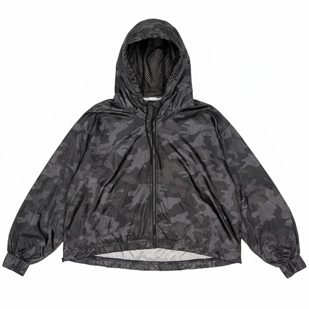 Black Gray Camo Hooded Windbreaker Jacket